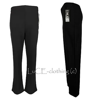 £8.95 • Buy Ladies Smart Straight Leg Trousers New Womens Ribbed Stretch Pull On Pants 8-26