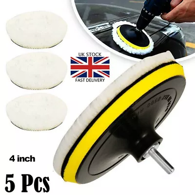 £6.19 • Buy 5PCS 4  Buffing Polishing Pad Wheel Wool Mop Kit For Car Polisher Drill Adapter