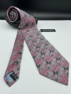 BELISI Men's 100% Silk Neck Tie ~ Gray ~ Butterfly Pattern ~ Hand Made! • $14.99