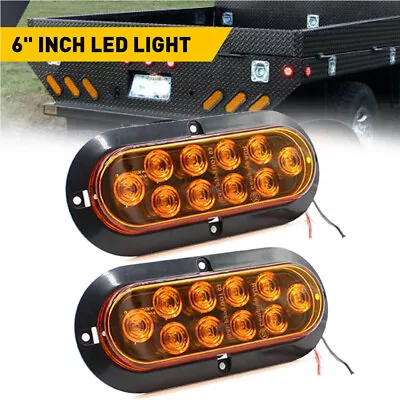 2Pcs AMBER YELLOW Oval 6  FLANGE SURFACE MOUNT LED Turn Tail Light Trailer Truck • $14.94