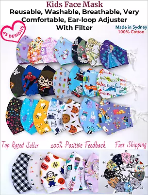 Kids Face Mask 100% Cotton Hand-Made Washable With Filter & Fast Shipping🚚 • $12.95