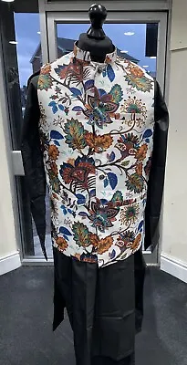 Mens Eid Party Wedding Waistcoat Nehru Jacket Indian Suiting  Floral Print • £39.99