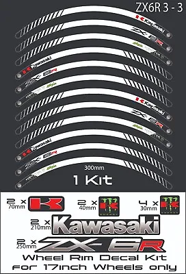 KAWASAKI ZX6R Ninja  Motorcycle Wheel Rim Stickers Decals Stripes Kit. • £11.99