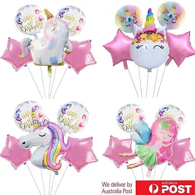 $9.99 • Buy 5Pcs Pink Unicorn Girl Helium Foil Balloon Set Birthday Party Decor Party Supply