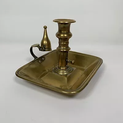 £44.99 • Buy Brass Candle Chamber Stick Finger Loop Holder And Snuffer With Ejector Antique