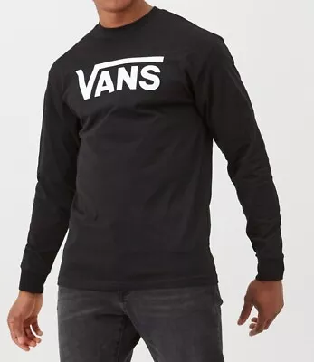 Mens VANS Classic Logo Long Sleeve T-Shirt Black/White Size UK XL NEW • £14.99