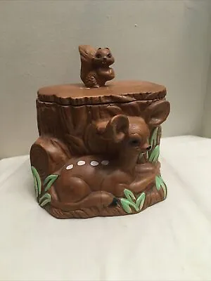 Twin Winton Squirrel And Deer Cookie Jar Brown Made In California USA • $60