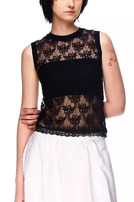 D&G DOLCE GABBANA Blouse Black Lace Mesh Women's Floral Zip Back Top Size ~ S • £140.83