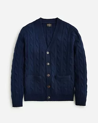 $350 NWT J. Crew Navy Blue L Men's Cable Heavyweight CASHMERE Cardigan Sweater • $250