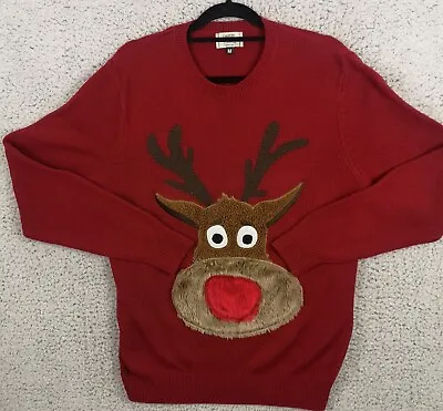 Mens George Novelty Christmas Jumper Sweater UK Medium Fluffy Rudolph Character • £9.95