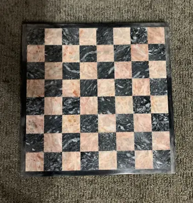 Vintage Hand Carved Mexican Pink & Black Onyx Marble Chess Set W/ 13.5  Board • $135