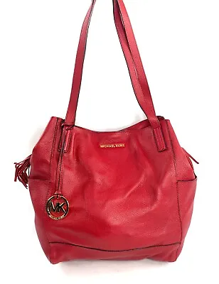 Michael Kors Red Leather Large Tote Shoulder Bag Purse Business Charm B1404 • $85.21