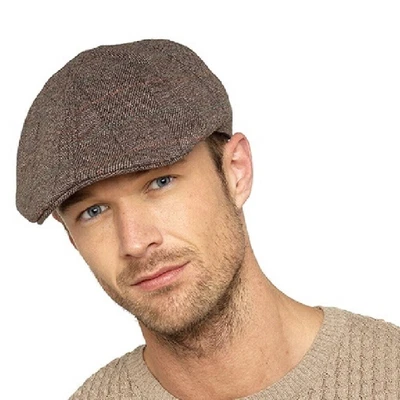 £7.95 • Buy Mens Lightweight Brown Herringbone Flat Cap Traditional Peaked Hat Cap