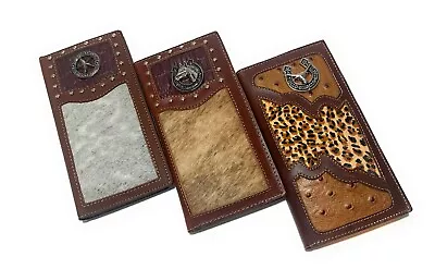 Mens Tall Genuine Leather Wallet Western Bi-Fold Check Book Cowboy Rodeo Wallet • $22.99