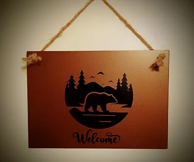 Metal Rustic Cabin Decor Black Bear Welcome Sign Wall Art • $15.99