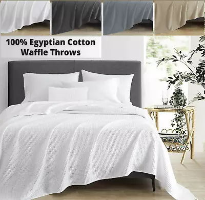 100% Cotton  Luxury Waffle Throw Blanket King Size Sofa Bed Cover With Pilowcase • £14.44