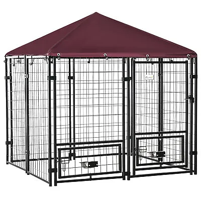 Dog Pen Dog Playpen House Heavy Duty Outdoor Metal Kennel Cage With Cover Roof • $190.31