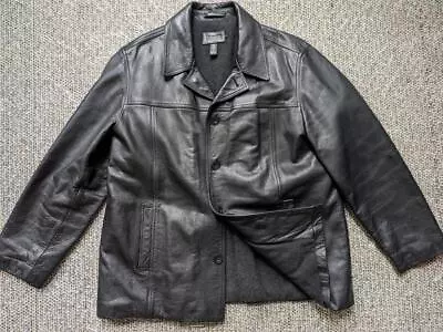 Vintage J.CREW Leather CAR COAT Black XL Jacket Insulated 1990s Y2k • $109.95