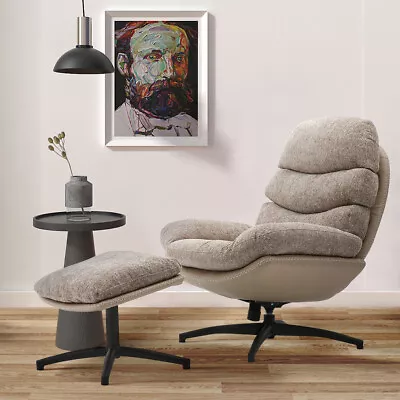 Fabric Upholstered Egg Chair Swivel Fireside Lounge Chair Lounger With Footstool • £209.95