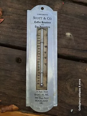 Antique Vintage Advertising Thermometer Scott & Co Coffee Tea Bangor Rockland ME • $159