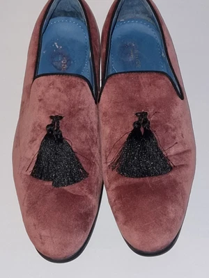 £0.99 • Buy Oswin Hyde Salmon Pink Tassled Velvet Loafers Size 9