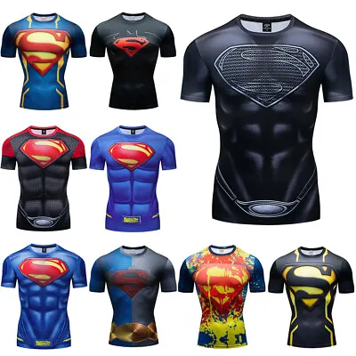 Men's T-shirts Superman Superhero Compression Tights Tops Short Sleeve Tee Gym • $13.29