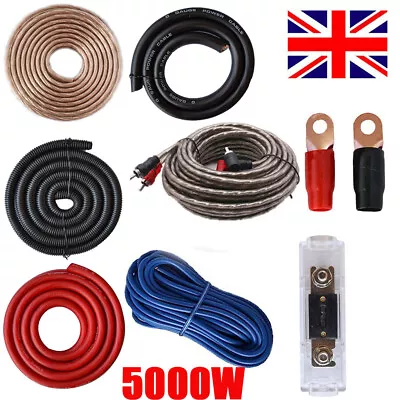 £27.47 • Buy Black 5000W 0AWG GAUGE Car AMP RCA Audio Amplifier Cable Subwoofer Wiring Kit UK