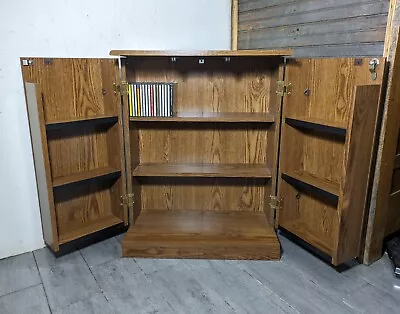 Vintage Rustic Wood VHS Tape (DVD CD) Media Storage Cabinet With Doors Shelf • $225