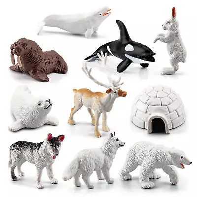 26 PCS Realistic Polar Animals Model Figurines Toy Polar Bear Reindeer Seal Wolf • $26.38