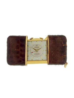 Movado Ermetophon Alarm Slide Wind Pocket/Purse Clock C. 1950s In Alligator Case • $678