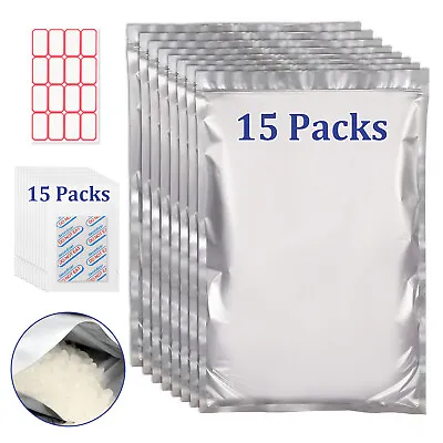$29.59 • Buy (15 Pack) 9.5 Mil 5 Gallon Mylar Bags With 2500cc Oxygen Absorbers & Label Paper