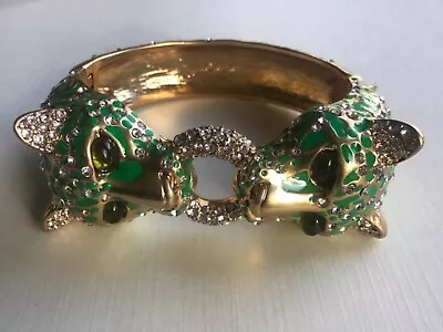 J. CREW Crystal Bling Green Enamel Dazzling Eyes Leopard Hinge Bangle Bracelet • $29