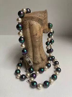 Vtg Mallorca 8mm Black Peacock And 6mm Cream Majorica Pearls 925 - 30” • $70