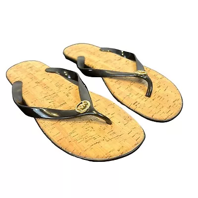 Michael Kors Cork Sandals MK Black Thong Jet Set Jelly Flip Flops Size 9 • $18