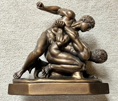 The Wrestlers Austin Productions Sculpture Ceramic W/ Bronze Finish Signed 1969 • $149