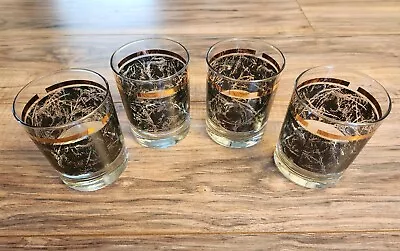 Vintage MCM Old Fashioned Whiskey Scotch Bourbon Glasses Set Of 4 Black And Gold • $31.50