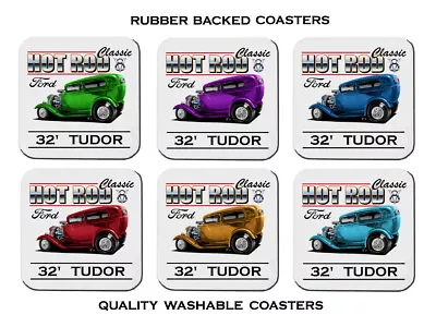1932  Ford  Tudor  Hot Rod    Set Of  6  Quality  Rubber Drink  Coasters • $24.50