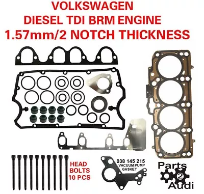 $109.90 • Buy 2 NOTCH Cylinder Head Gasket Set With Bolts For VW Diesel 1.9 BRM Engine