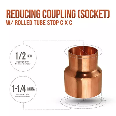 1 1/4  X 1/2  C X C Copper Reducing Coupling With Rolled Tube Stop • $7.99