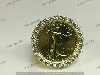 Lady Liberty Coin Ring 2 CT Round Simulated Diamond 14K Yellow Gold Finish • $150.99