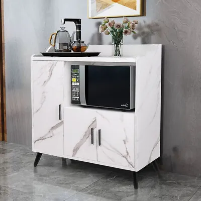 Kitchen Storage Cabinet Wooden Buffet Sideboard Cupboard 3 Marble Effect Doors • £75.95