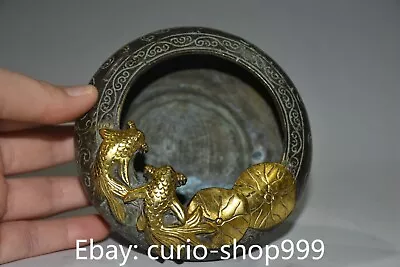 Old China Bronze Gilt Qing Dynasty Goldfish Animal Lotus Pot Jar Crock Ashtray • $55