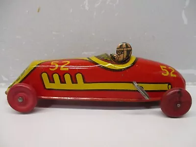 CHEIN TIN LITHO WINDUP #52 RACER NICE 1940s RACE CAR COMPLETE WITH DRIVER WORKS • $125