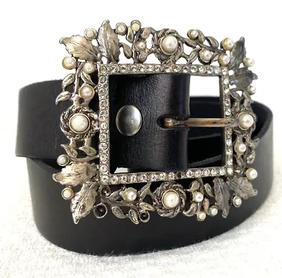 Martine Wester Rhinestone Pearl Leather Hip Belt Small 26-32  1.5  Wide • £16.95