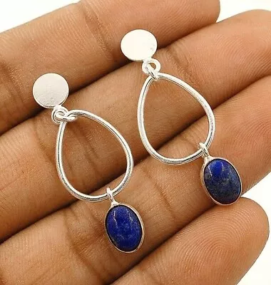 Natural Lapis Lazuli-Afghanistan 925 Genuine Sterling Silver Earrings K5-3 • $11.99