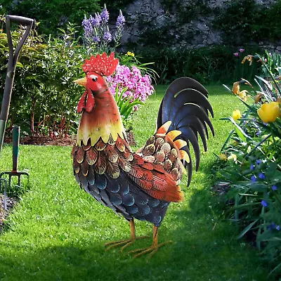 Metal Rooster Yard Art Sculpture Outdoor Decor Garden Statue Chicken Large Hen • $60.48