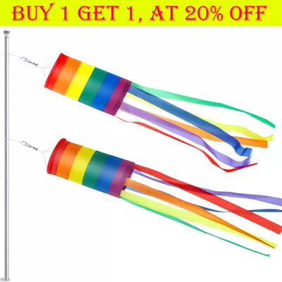 35Inch-Rainbow Column Windsock Flag Colorful Outdoor Hanging Decoration Windsock • £5.10