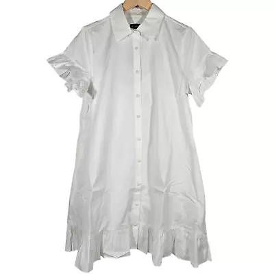 J. Crew Ruffle-hem Shirtdress In Cotton Poplin M White NWT • $85