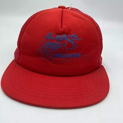 Vintage Go Ahead Bass Make My Day Trucker Hat Cap Red Snap Back E3 • $9.49