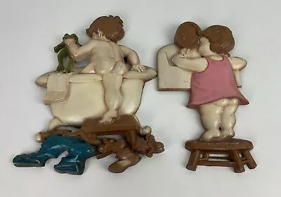 Vintage Set 1960's 70's' Sexton Cast Metal Boy Girl Bathroom Wall Decor Plaques • $19.95